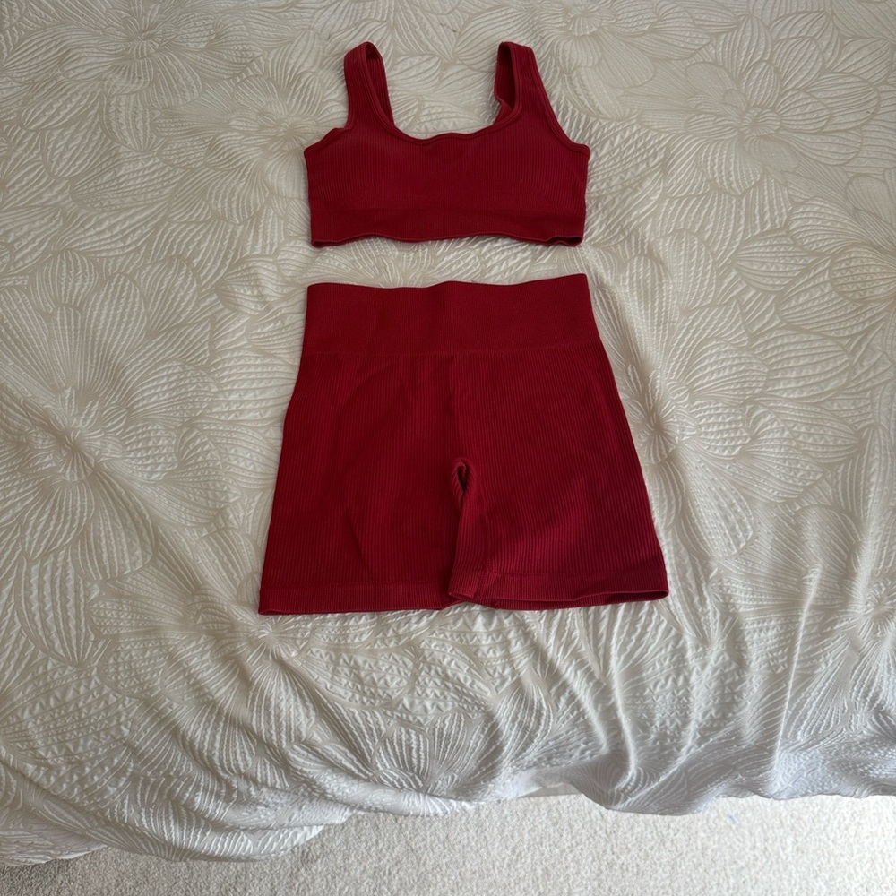 Red Ribbed Two-Piece workout Set, New